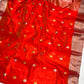 Red Pattu Silk Chanderi saree with dual-tone metallic leaf buttas, silver border and finely striped silver pallu
