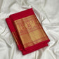 Rich antique-gold border with traditional woven registers on red pure silk Kanjivaram saree.