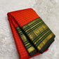 Authentic Kancheepuram silk saree with kungumam red body and contrasting forest green border weaving
