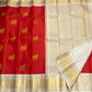 Handwoven red Kanchipuram silk saree with 2-gram antique gold zari cow motifs