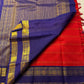 Traditional red Kanchipuram silk saree with royal blue zari border