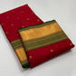 Red Handwoven Katan Silk Chanderi Saree with Gold Butti and Green Chevron Border