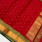 Red Handwoven Katan Silk Chanderi Saree with Gold Butti and Green Chevron Border