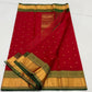Red Handwoven Katan Silk Chanderi Saree with Gold Butti and Green Chevron Border
