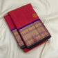Coral Red handwoven pure silk Kanjeevaram saree with amethyst Korvai border — Idam Living