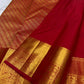 Full red Kanchi Pattu Mayil Chakram saree folded view