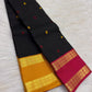 Red and ochre Mayil Chakram motifs on a black Pure Silk Kanjeevaram saree - Idam Living