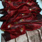 Deep red handwoven Pattu Silk Chanderi saree