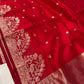 Deep red Pattu Silk Chanderi handloom saree