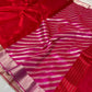 Red Handwoven Pattu Silk Chanderi Saree with Magenta Gold-Striped Pallu