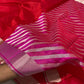 Red Handwoven Pattu Silk Chanderi Saree with Magenta Gold-Striped Pallu