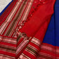 Vermilion red Pattupet border with repeated pale silk-thread Kamalam flowers and fine decorative stripes