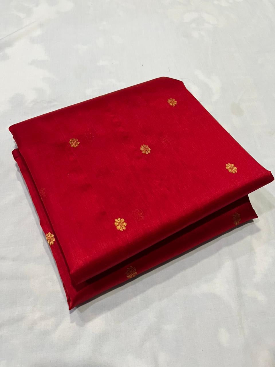 True Red Pure Silk Chanderi Saree with Floral Butta and Traditional Zari