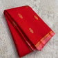 Red Handwoven Pure Silk KanchiPattu Butta Saree with Gandaberunda Gold Zari Motifs and Pink Border