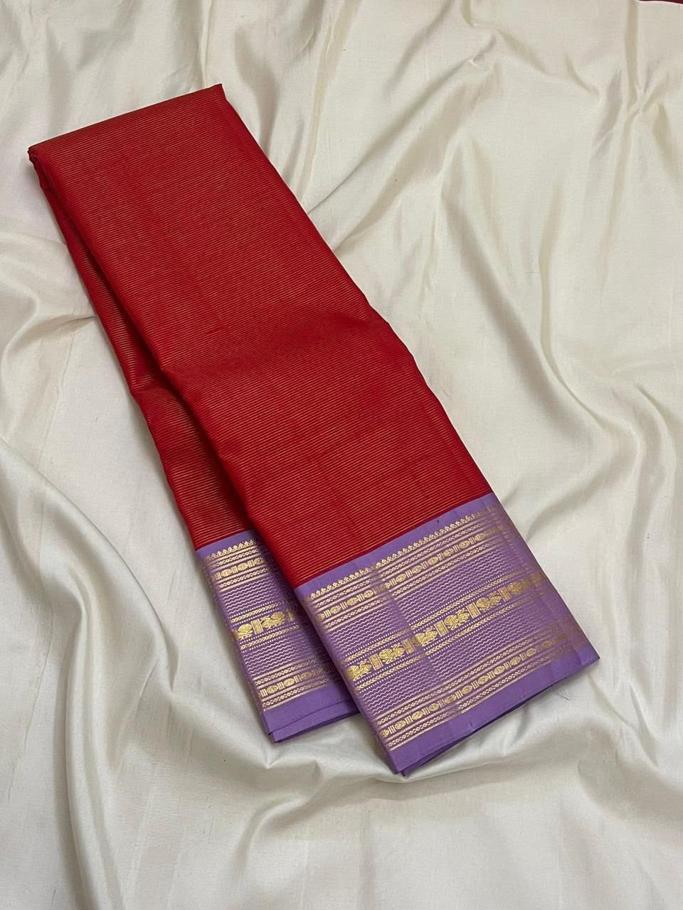 Full red Vairaoosi Kancheepuram saree folded view