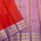 Red Vairaoosi handwoven pure silk Kancheepuram saree with lavender border — Idam Living