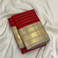 Red Varisaipet Kanjivaram silk saree Veldhari weave full view