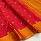 Crimson Red Handwoven Pure Silk Kanchipuram Zari Kattam Saree with Burnished Orange Gold Zari Pallu