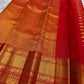 Sindoor Red Handwoven Pure Silk Kanjivaram Saree with Zari Kattam Checks and Antique Gold Border