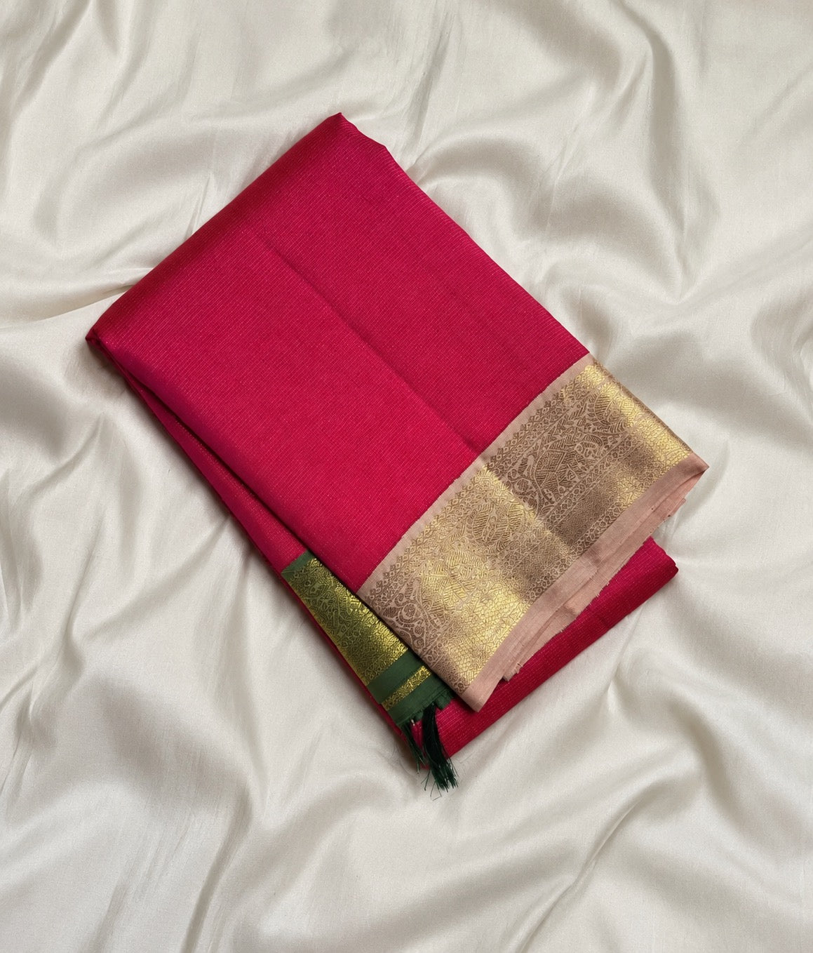 Reddish Pink zari border Korvai Kanjivaram saree