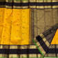 Turmeric Yellow Handwoven Pure Silk Kanchipuram Saree with Rettapet Border and Mayil Chakram, silk body close-up