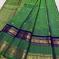 Leaf Green Handwoven Pure Silk Kanjipuram Rettapet Saree with Navy Blue Bird Motif Gold Zari Border