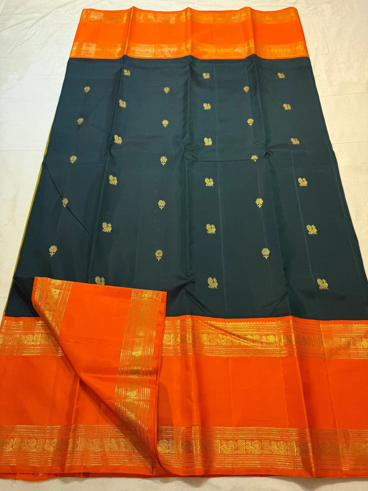 Rettapet Kanchipuram saree with Korvai technique and gold zari detailing