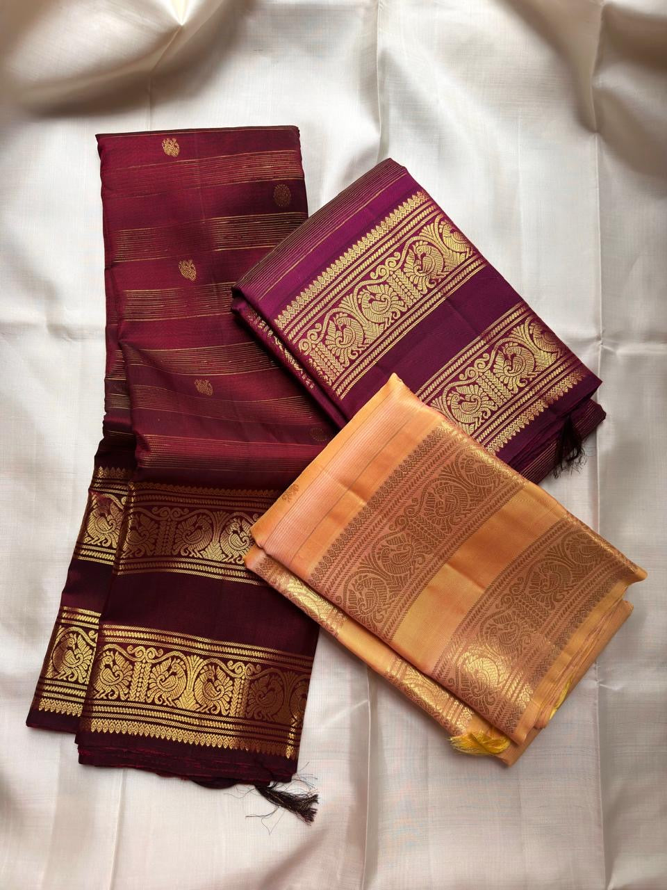 Rich Magenta Handwoven Pure Silk Kancheepuram Saree with Rettapet and Peacock Border