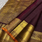 Orange border detail on Rich Burgundy Kanjipuram silk saree