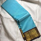 Robin's egg blue handwoven pure silk Kancheepuram saree with black silk checks and Yazhi border, full view