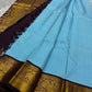 Robin's egg blue Kanchi Kattam saree, draped front view