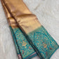 Rose gold kanchipuram saree peacock turquoise meenakari – Idam Living Pure Silk Kanchipuram saree