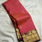 Rose orange double shade handwoven Kanchipuram pure silk saree with zari kattam and chedi butta — Idam Living