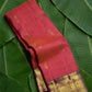 Zari kattam body weave close-up on rose orange shot colour Kanchipuram saree — Idam Living