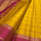 Mustard Yellow pure silk Kanchipuram saree — rose pink border lightweight