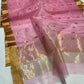 Pallu of rose pink Tissue Chanderi saree with shimmering champagne-silver tissue weave