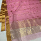 Handloom rose pink Tissue Pattu Silk Chanderi saree with scattered gold buttas