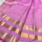 Rose Orchid Pink Kanchipuram silk saree showing layered gold zari border and scattered buttas.