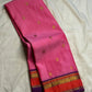 Rose pink handwoven Pure Silk Kanchipuram Butta saree with coral-orange and purple border
