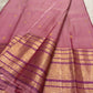 Purple silk stripe varisaipet border detail on rose pink handwoven Kanchipuram saree — Idam Living