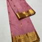Rose pink and magenta Chanderi saree with woven botanical motifs