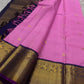 Rose Pink and Navy Blue Handwoven Pure Silk Kancheepuram Saree with Kamalam Butta and Korvai Sorgavaasal Mayil Border