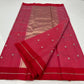 Full view of rose pink Chanderi silk saree with rich red border and softly reflective woven pallu