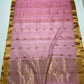 Rose pink Tissue Pattu Silk Chanderi saree with gold buttas and a magenta border