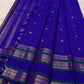 Radiant Neelam Blue Handwoven Pure Silk Kanchipuram Varisaipet Saree with Zari Mayil Chakram Buttas