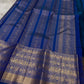 Royal Azure Blue Kanjipuram silk saree — full front view, zari kattam weave — Idam Living