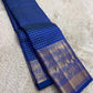 Royal Azure Blue Kanjipuram silk saree, elephant and chakram zari motif close-up — Idam Living