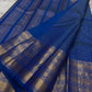 Royal Azure Blue Kanjipuram silk saree draped, full length view — Idam Living