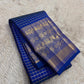 Royal Azure Blue Kanjipuram silk saree, pallu detail — Idam Living