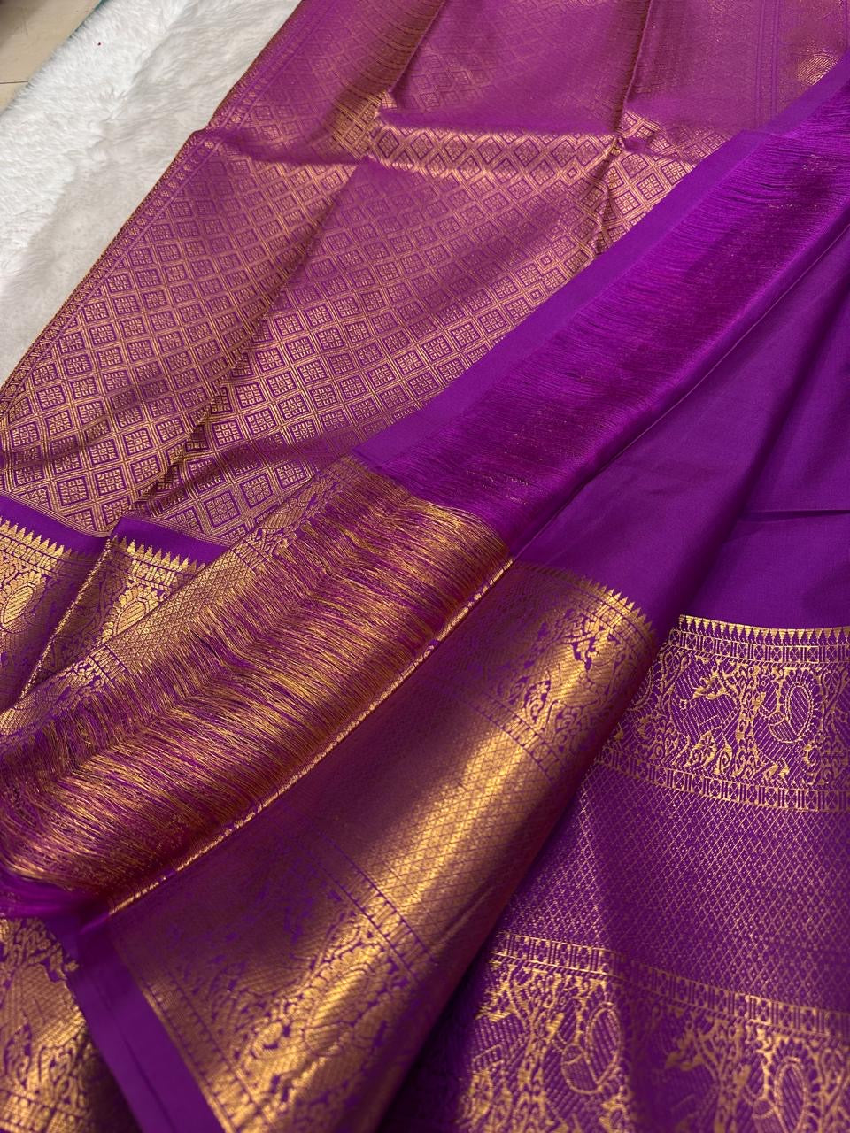 Royal berry purple Kanchipattu saree with ornate sona roopa pallu